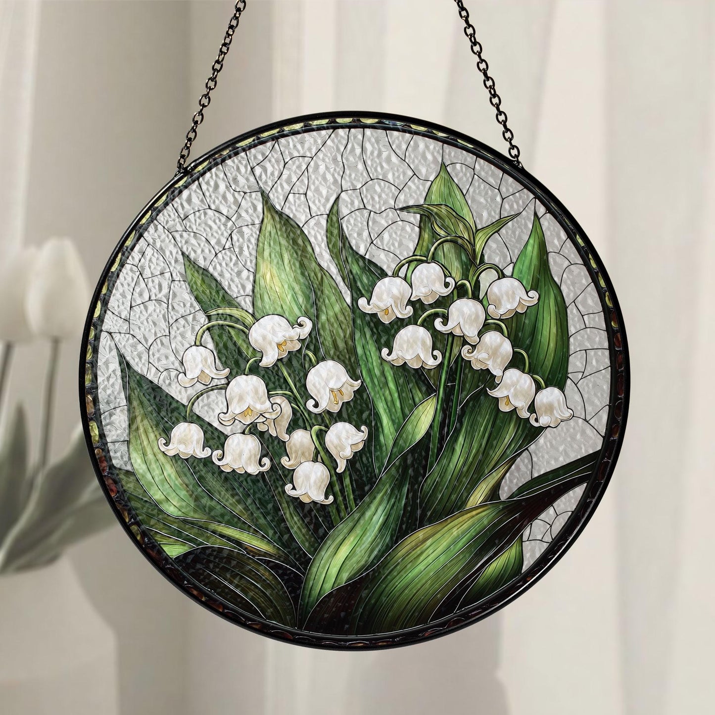 Lily of Valley Flower Glass Suncatcher, Suncatcher Hanging Decor, Lily of Valley Suncatcher, Gift for Mom, May Birth Month Flower Suncatcher