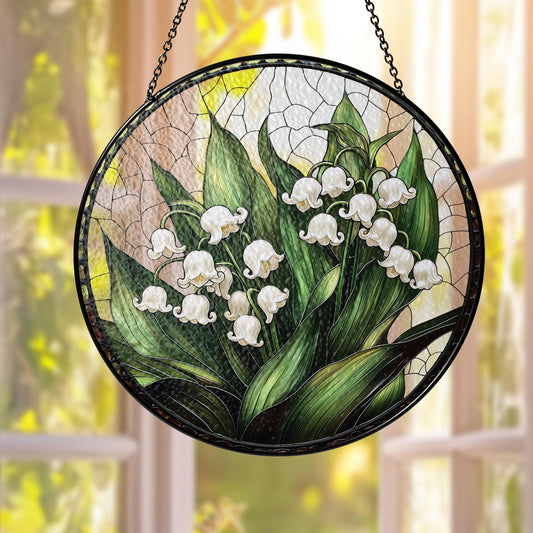 Lily of Valley Flower Glass Suncatcher, Suncatcher Hanging Decor, Lily of Valley Suncatcher, Gift for Mom, May Birth Month Flower Suncatcher