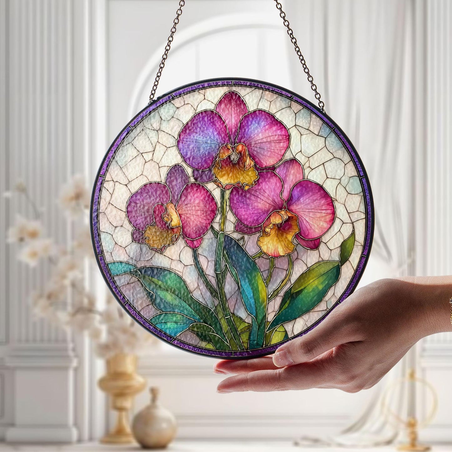 Orchid Flower Suncatcher, Floral Sun Catcher, Botanical Home Decor, Unique Gift for Nature Lovers, Flower Suncatcher