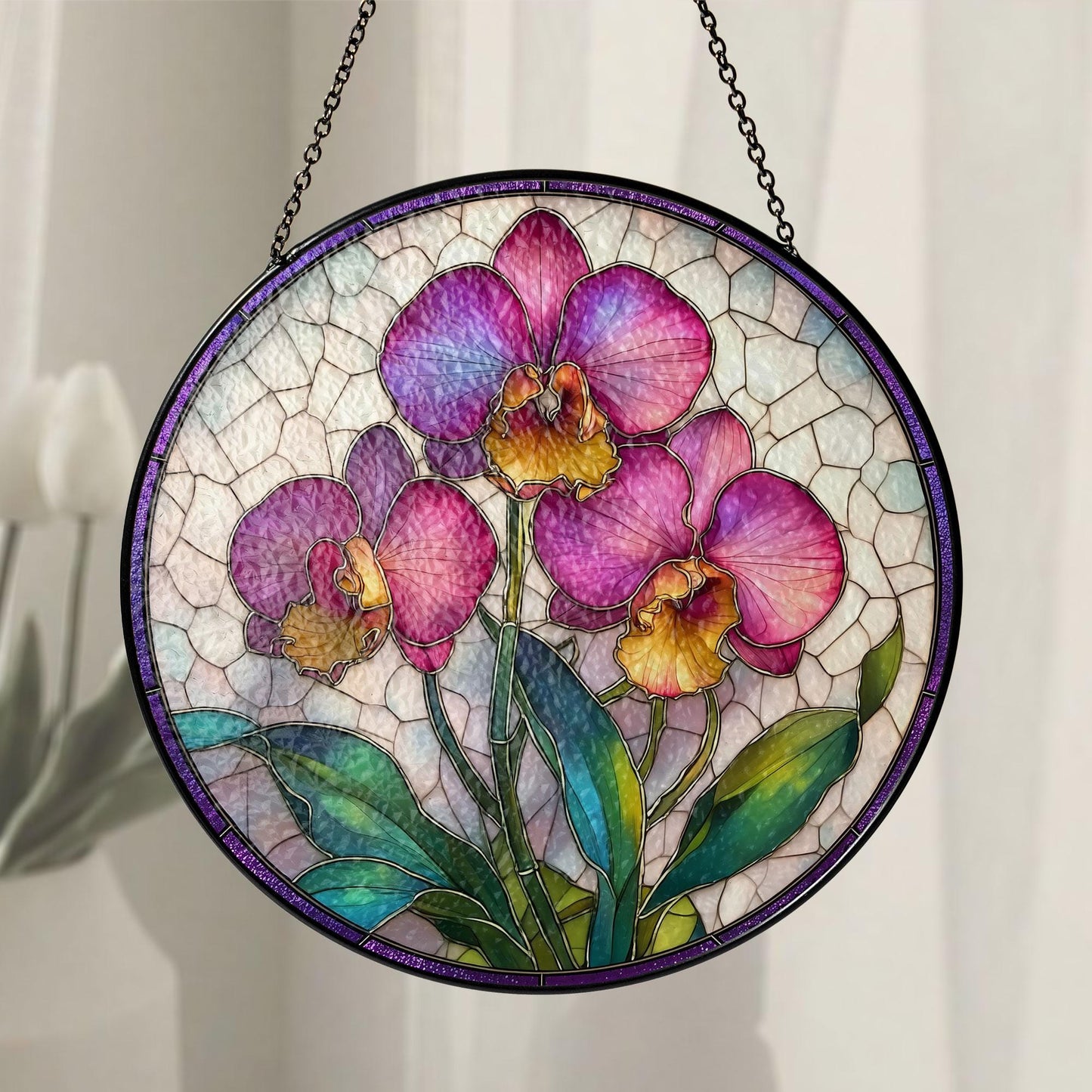 Orchid Flower Suncatcher, Floral Sun Catcher, Botanical Home Decor, Unique Gift for Nature Lovers, Flower Suncatcher