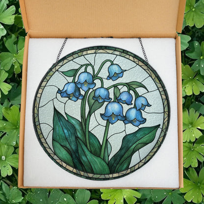 Stained Glass Blue Lily Of The Valley Flower Suncatcher, May Birth Month Flower Suncatcher, Grandma Gift, Glass Suncatcher, Family Gift Idea
