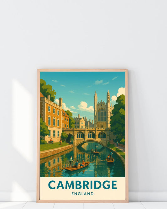 Cambridge Poster, Cambridge Wall Art, Britain Wall Art, Cambridge Travel Print, Cambridge Art, Wedding Gift, Birthday Present, Travel Decor