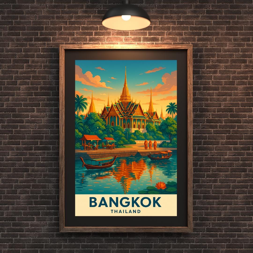 Bangkok Travel Poster, Thailand Wall Art, Bangkok Print, Wedding Gift, Birthday Present, Travel Print, Bangkok Wall Art, Travel Decor