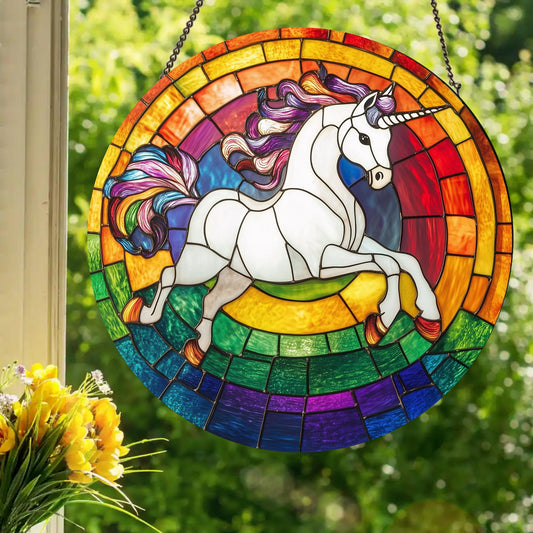 Rainbow Unicorn: Stained Glass Style Window Hanging