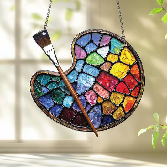 Paint Palette Acrylic Window Hanging, Colorful Artist Palette Ornament, Rainbow Gemstone Wall Art, Painting Decor, Teacher Gift, Mom Gift