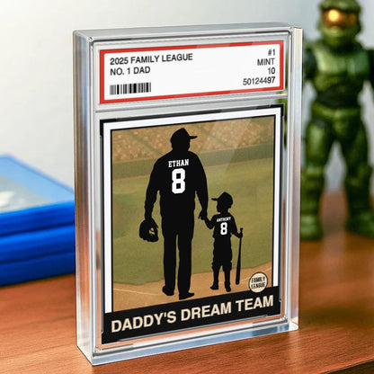 Custom Baseball No. 1 Dad, Grandpa, Man & Kids Trading Card Style Personalized Acrylic Block Plaque, Father's Day Gift for Baseball Dad
