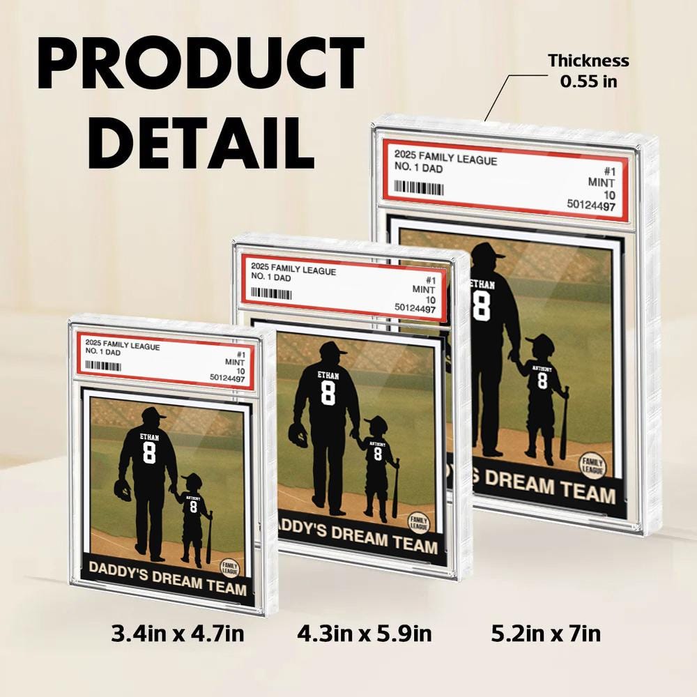 Custom Baseball No. 1 Dad, Grandpa, Man & Kids Trading Card Style Personalized Acrylic Block Plaque, Father's Day Gift for Baseball Dad