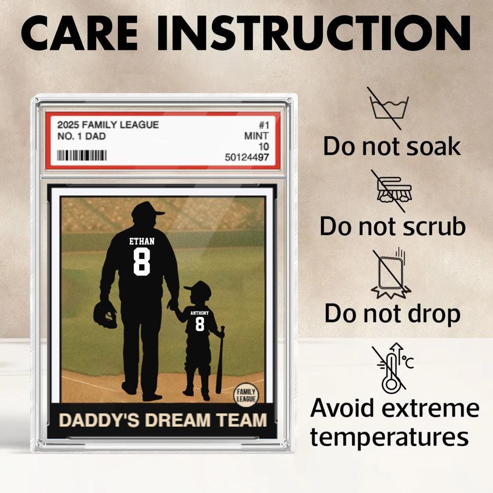 Custom Baseball No. 1 Dad, Grandpa, Man & Kids Trading Card Style Personalized Acrylic Block Plaque, Father's Day Gift for Baseball Dad