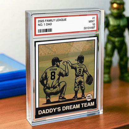 Baseball No. 1 Dad, Grandpa, Man & Kids Trading Card Style Personalized Acrylic Block Plaque, Father's Day Gift for Baseball Dad and Son