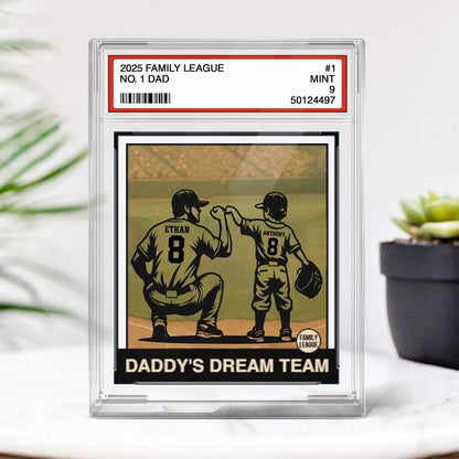 Baseball No. 1 Dad, Grandpa, Man & Kids Trading Card Style Personalized Acrylic Block Plaque, Father's Day Gift for Baseball Dad and Son