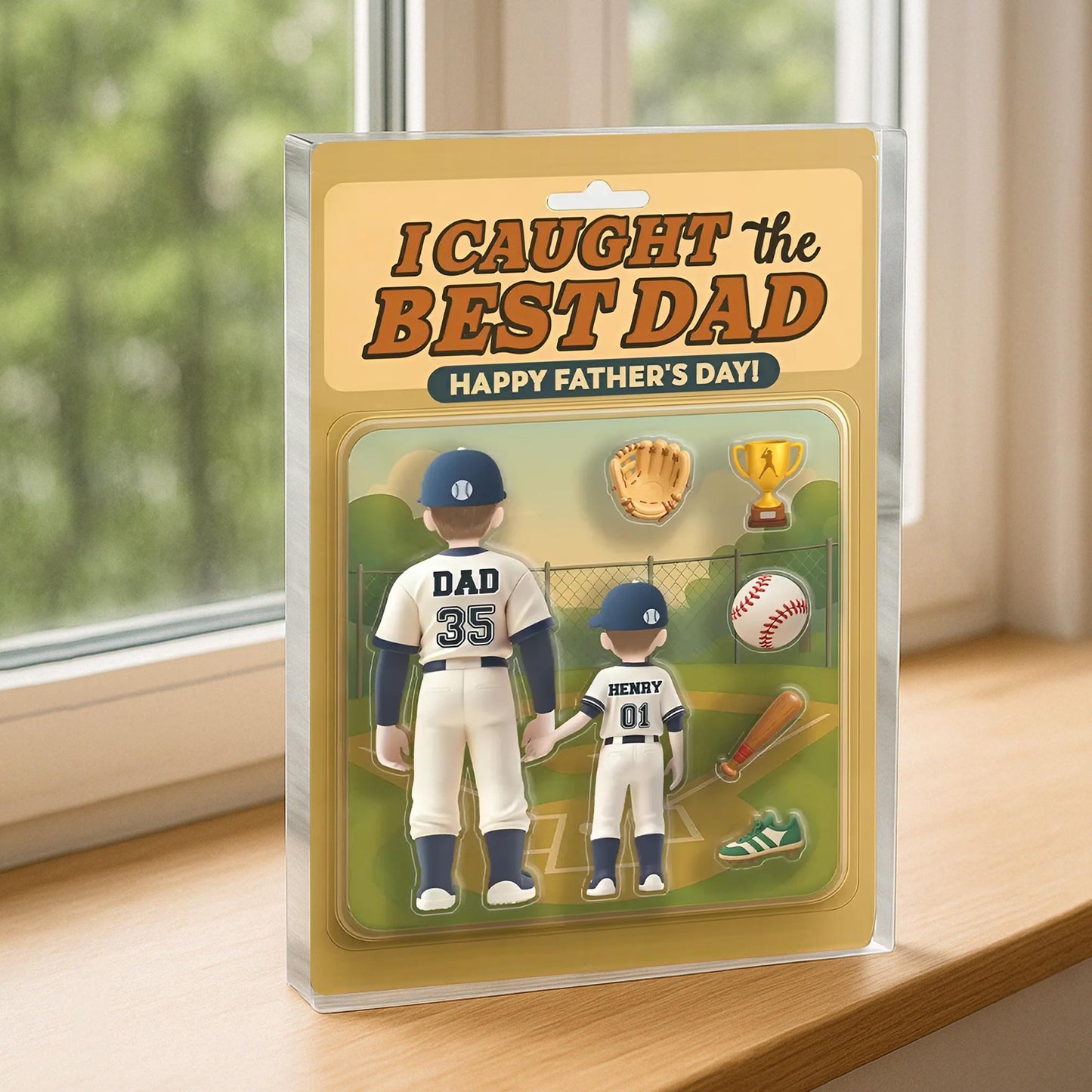 Caught the Best Dad Baseball Custom Figure Personalized Acrylic Block Plaque, Personalized Father's Day Gift for Dad, Gifts for Husband