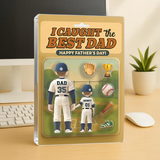 Caught the Best Dad Baseball Custom Figure Personalized Acrylic Block Plaque, Personalized Father's Day Gift for Dad, Gifts for Husband