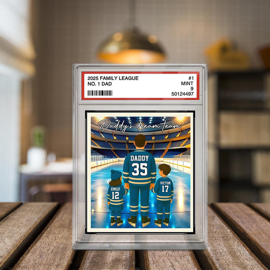 Best Dad Ever Man And Kids Hockey Trading Card Style Acrylic Block, Personalized Acrylic Block Plaque, Father's Day Gift For Husband