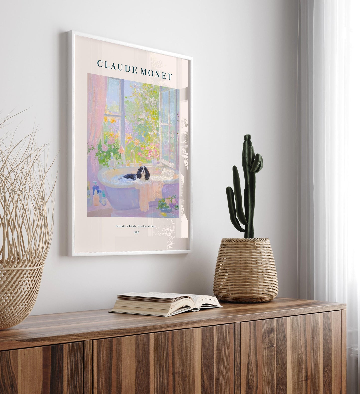 Monet Style Cavalier King Charles Spaniel Print: French Bathroom Art