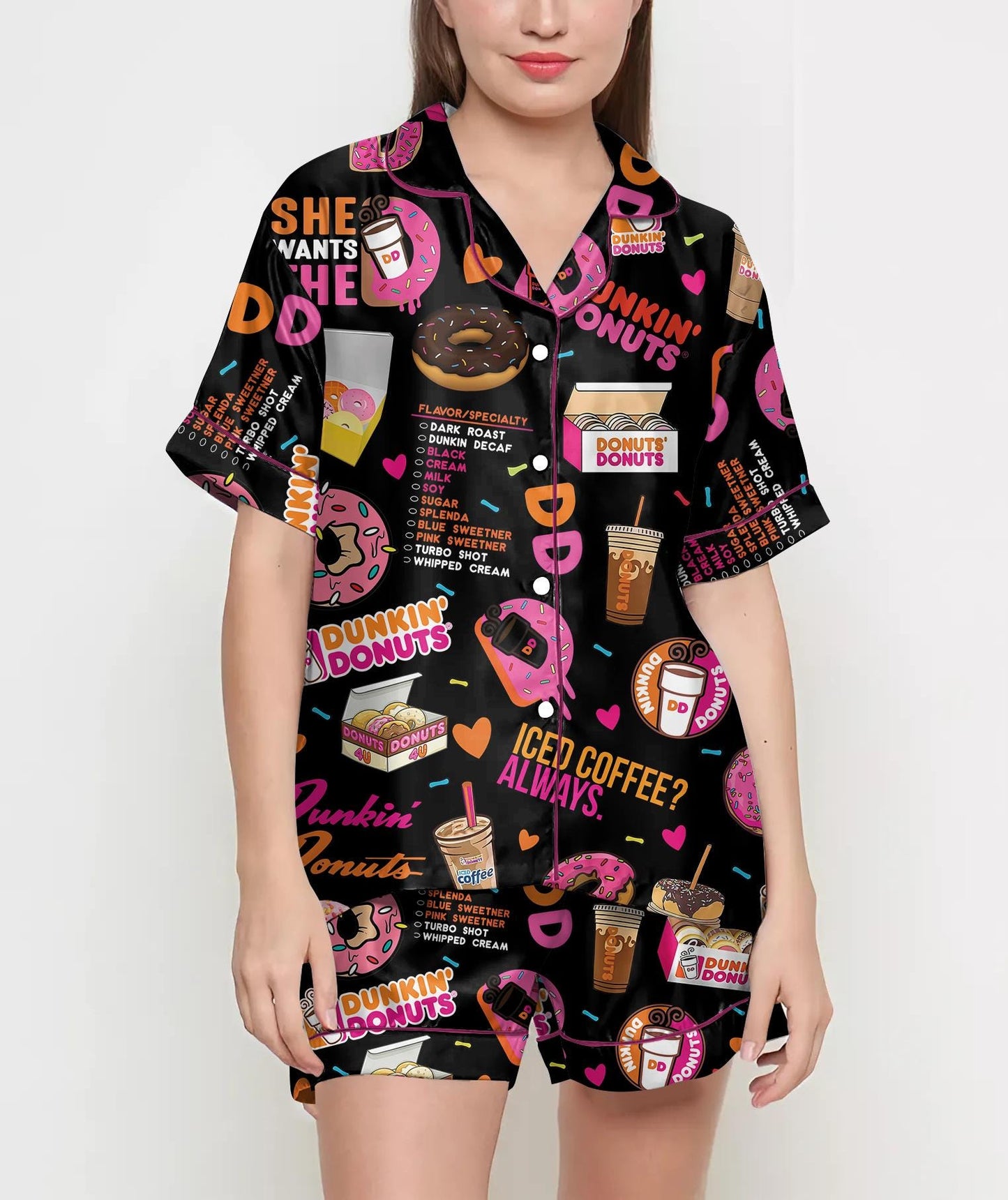 Donuts Pajamas Satin Set, Party Pajamajam, Mother's Day Gift, Birthday Gift, Pjs For Women, Bridesmaid Gifts, Gift For Her