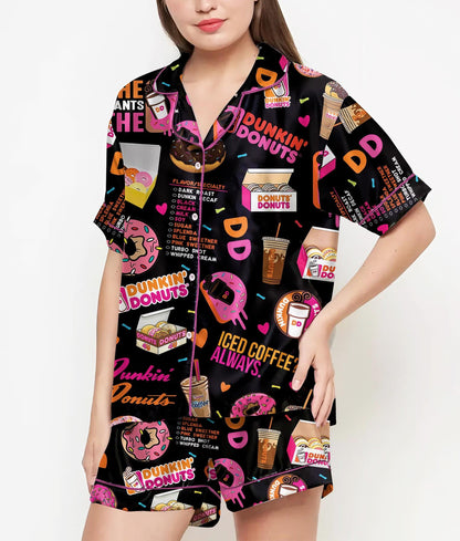Donuts Pajamas Satin Set, Party Pajamajam, Mother's Day Gift, Birthday Gift, Pjs For Women, Bridesmaid Gifts, Gift For Her