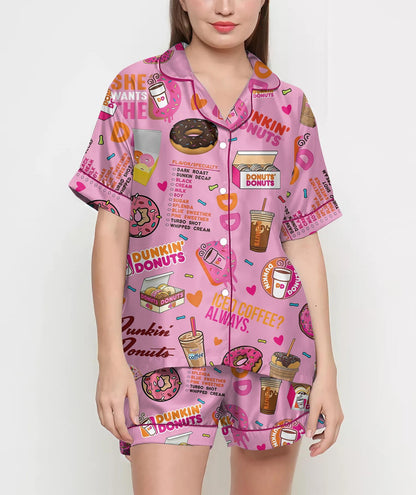 Donuts Pajamas Satin Set, Party Pajamajam, Mother's Day Gift, Birthday Gift, Pjs For Women, Bridesmaid Gifts, Gift For Her