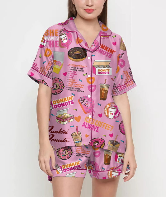 Donuts Pajamas Satin Set, Party Pajamajam, Mother's Day Gift, Birthday Gift, Pjs For Women, Bridesmaid Gifts, Gift For Her