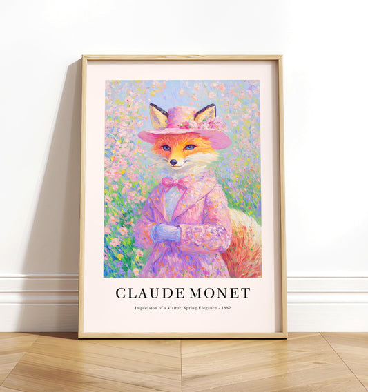 Monet Style Fox Art Print: French Coquette Pastel Floral Decor