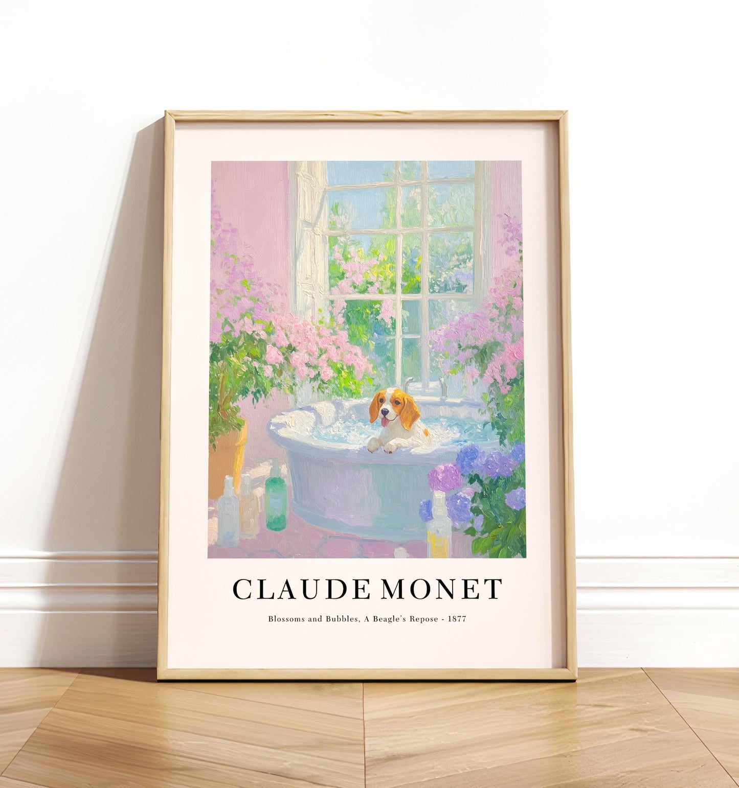 Beagle in Bathtub Art Print: Monet Style Dog Poster