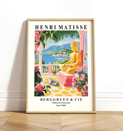 Buddha Cat Art Print: Matisse Style Spiritual Wall Decor