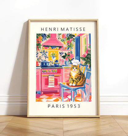 Matisse Style Cat Chef Print: Funny Kitchen Wall Art