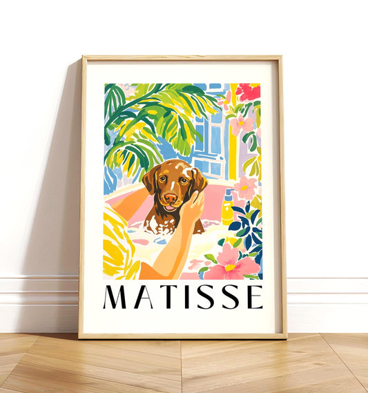Chocolate Labrador Wall Art: Matisse Style Bathtub Print