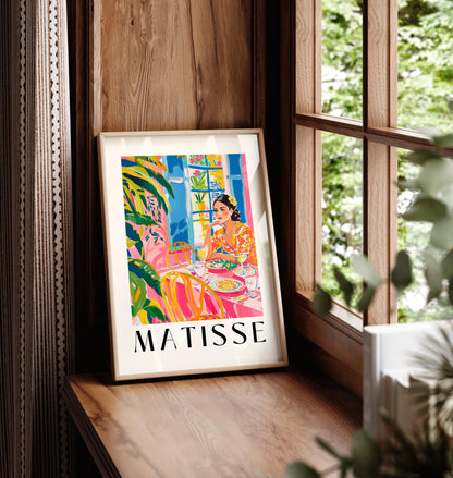 Henri Matisse print, Tropical dopamine decor, Woman in restaurant, Dining room wall art, Aesthetic kitchen decor