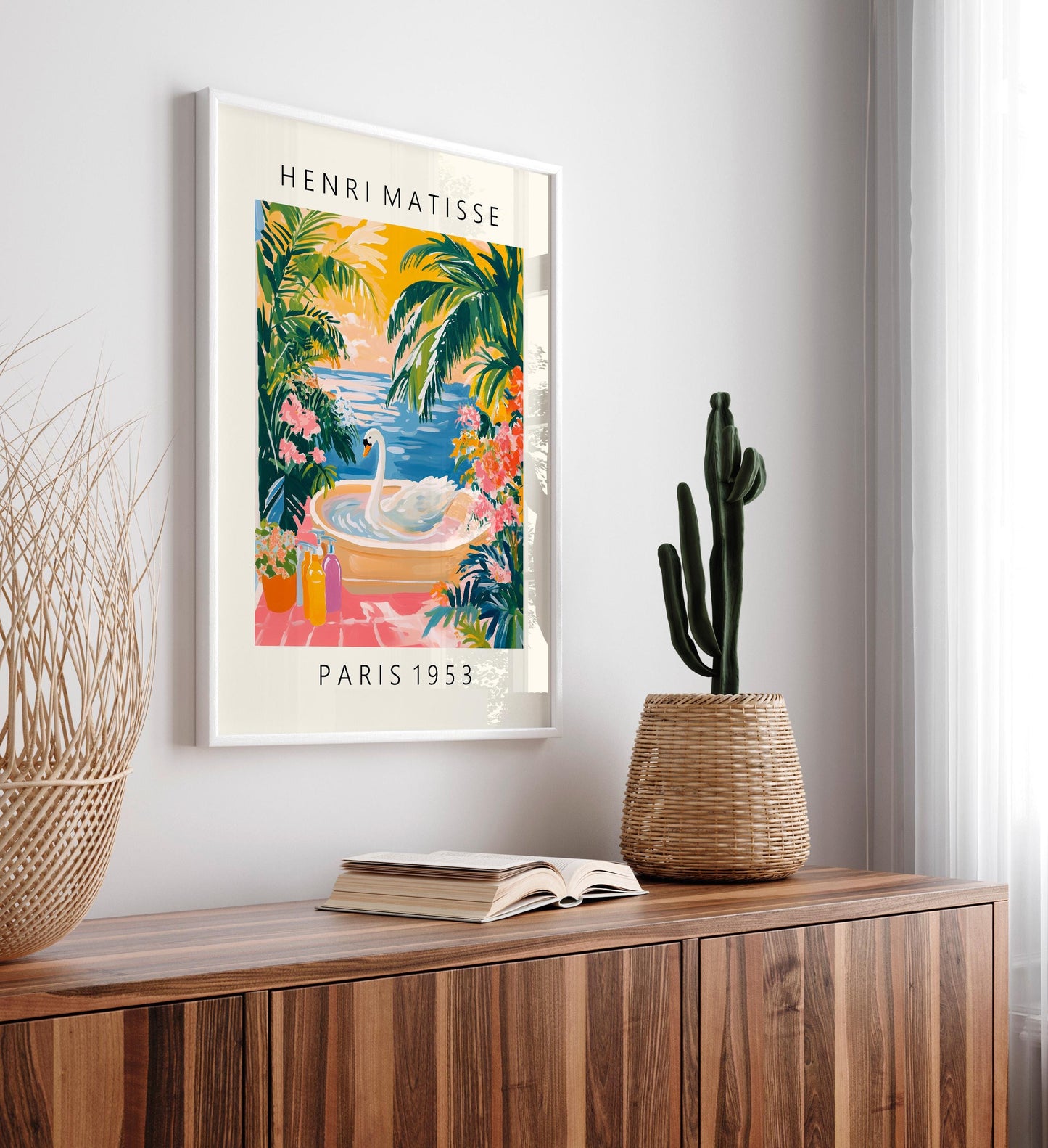 Swan Bathroom Print: Pink Botanical Matisse Wall Art