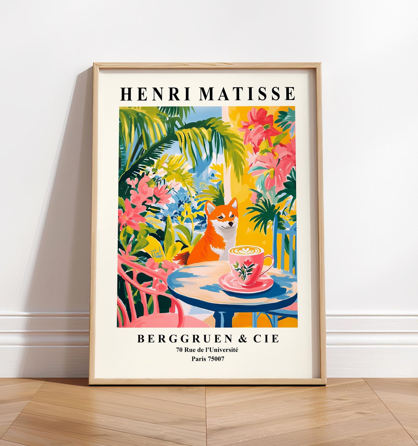 Shiba Inu Coffee Print: Matisse Style Dog Art, Dopamine Decor