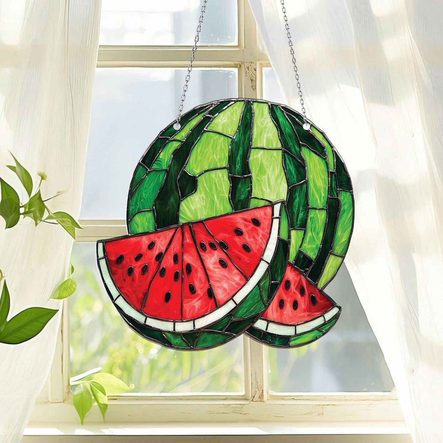 Watermelon ACRYLIC Window Hanging, Watermelon Suncatcher, Home Decor, Fruit Art for Sunlit Spaces, Watermelon Ornament, Tropical Fruit Decor