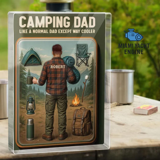 Custom Camping Dad Acrylic Block Gift, Personalized Outdoor Dad Figure With Name, Cool Camper Father’s Day Gift, Unique Gift For Dads