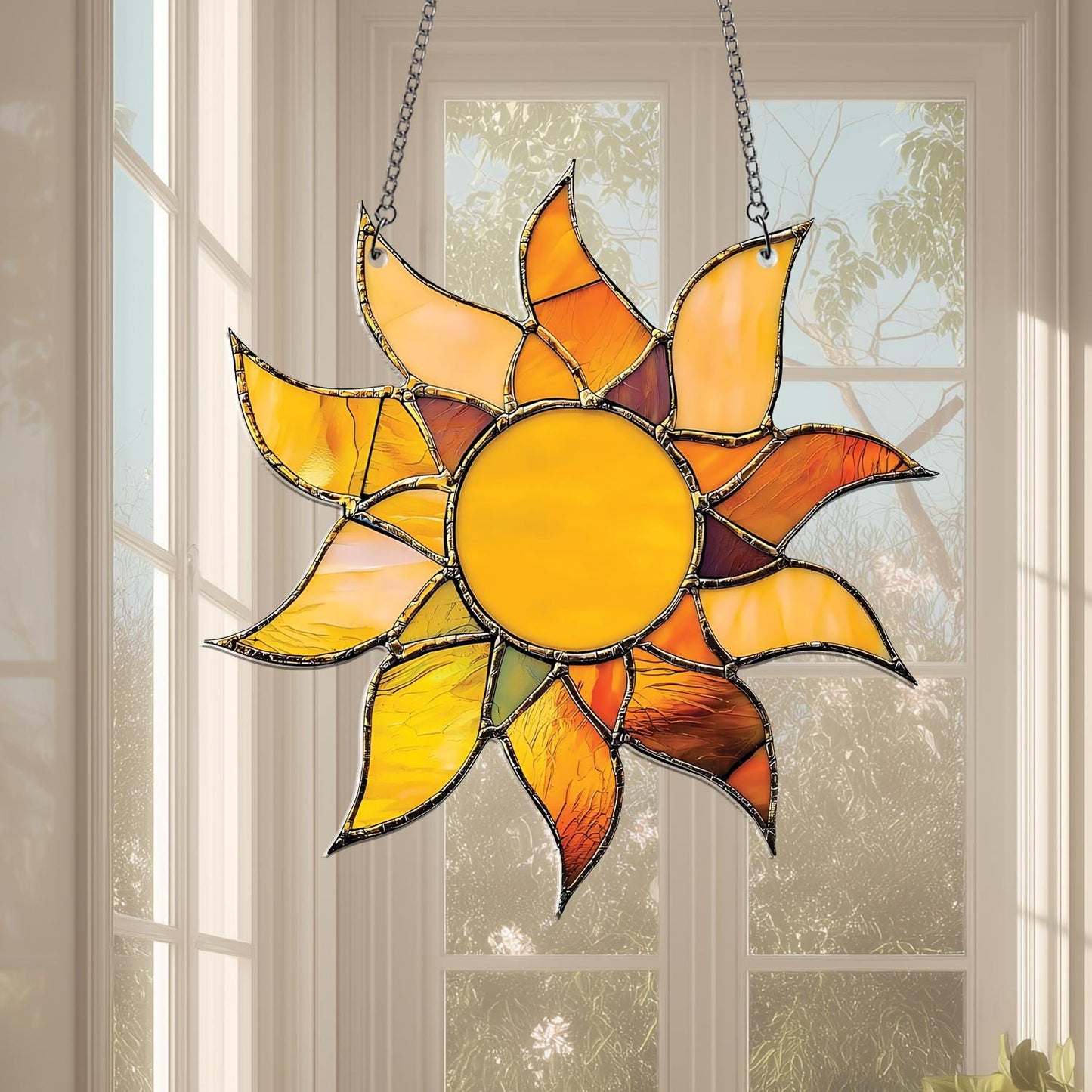 Sun Acrylic 2D Flat Ornament, Vibrant Sun Window Hanging, Yellow Sunflower Decor, Solar Art, Bright Summer Gift, Birthday Gift for Him