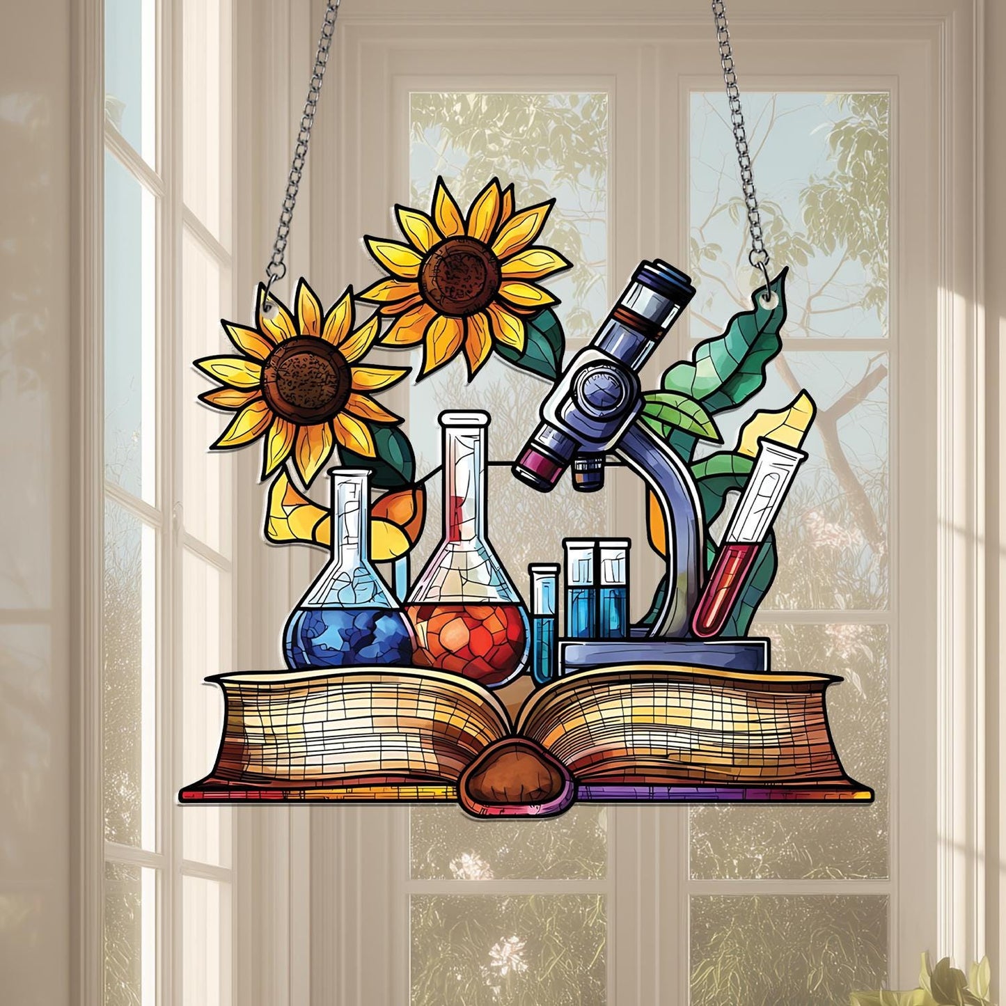 Science Classroom Acrylic Window Hanging, Chemistry Teacher Decor, Lab Glassware Art, Back to School STEM Gift for Teachers