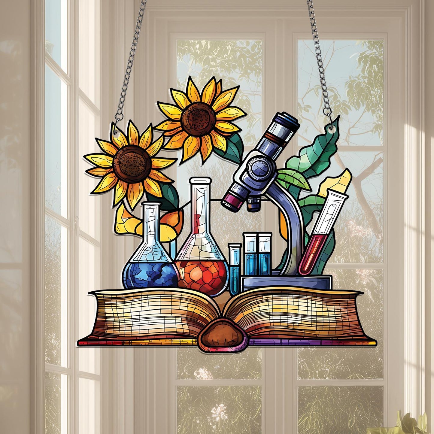 Science Classroom Acrylic Window Hanging, Chemistry Teacher Decor, Lab Glassware Art, Back to School STEM Gift for Teachers