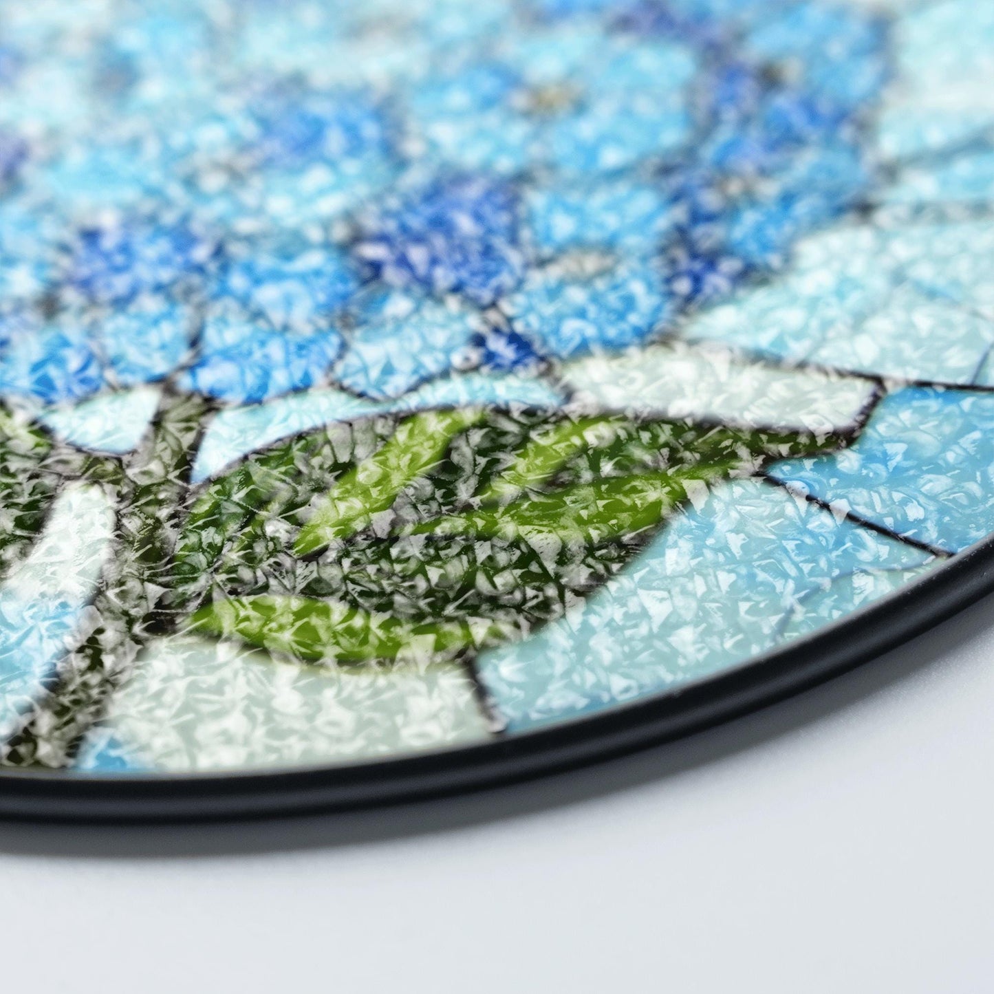 Blue Hydrangea Flower Round Stained Glass Window Suncatcher Gift for Mom Grandma or Gardener