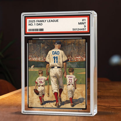 Baseball No. 1 Dad Man And Kids Trading Card Style Personalized Acrylic Block, Dad Plaque, Father's Day Gift for Baseball Husband, Dad