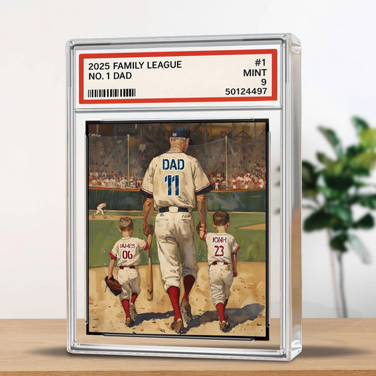 Baseball No. 1 Dad Man And Kids Trading Card Style Personalized Acrylic Block, Dad Plaque, Father's Day Gift for Baseball Husband, Dad