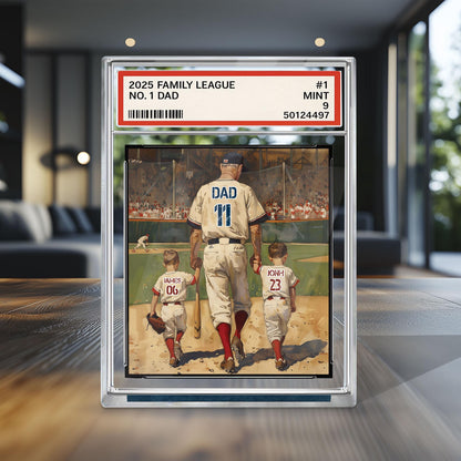 Baseball No. 1 Dad Man And Kids Trading Card Style Personalized Acrylic Block, Dad Plaque, Father's Day Gift for Baseball Husband, Dad