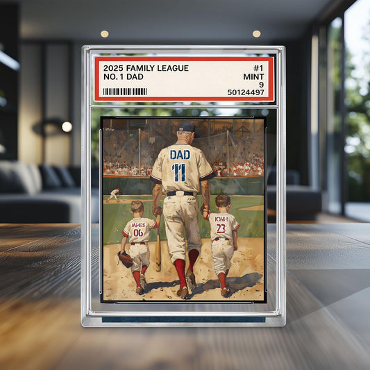 Baseball No. 1 Dad Man And Kids Trading Card Style Personalized Acrylic Block, Dad Plaque, Father's Day Gift for Baseball Husband, Dad