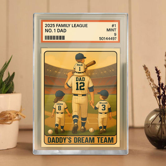 Baseball No. 1 Dad Man And Kids Trading Card Style Personalized Acrylic Block, Dad Plaque, Father's Day Gift for Baseball Dad, Husband.