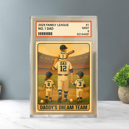 Baseball No. 1 Dad Man And Kids Trading Card Style Personalized Acrylic Block, Dad Plaque, Father's Day Gift for Baseball Dad, Husband.