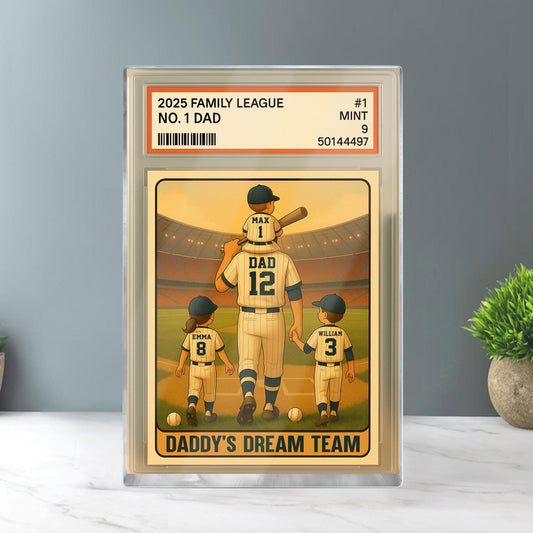 Baseball No. 1 Dad Man And Kids Trading Card Style Personalized Acrylic Block, Dad Plaque, Father's Day Gift for Baseball Dad, Husband.