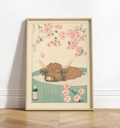 Highland Cow Print: Ukiyo-e Japanese Bathroom Wall Art