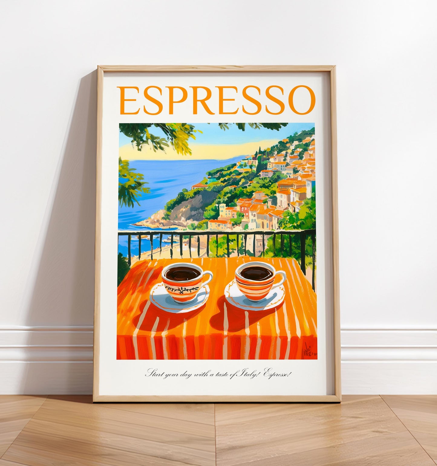 Espresso Cup Art Print: Mediterranean Beachy Decor