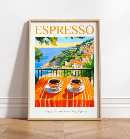 Espresso Cup Art Print: Mediterranean Beachy Decor