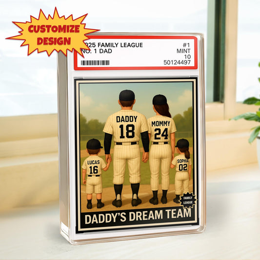 Baseball Daddy's Dream Team Trading Card Style, Custom No.1 Dad Acrylic Block Plaque, Baseball Family Gift, Sports Father's Day Gift For Dad