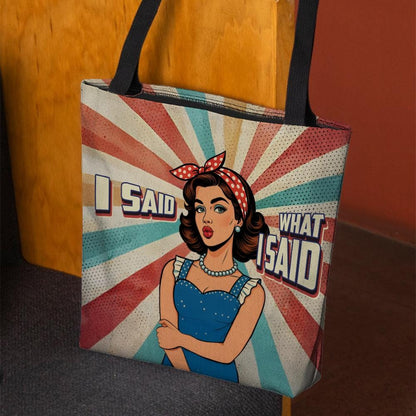 Personalized PU Leather Handbag For Women - I Said What I Said Pop Art Girl Retro Tote Bag, Fashion Lover Bag For Birthday Christmas Umu1-24