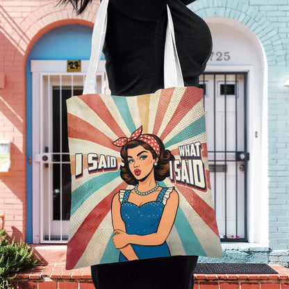 Personalized PU Leather Handbag For Women - I Said What I Said Pop Art Girl Retro Tote Bag, Fashion Lover Bag For Birthday Christmas Umu1-24