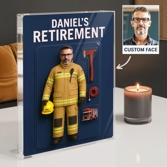 Custom Firefighter Retirement Gift, Custom Photo Retired Action Figure Acrylic Block, Congratulation Fireman Retired Gifts For Husband, Dad